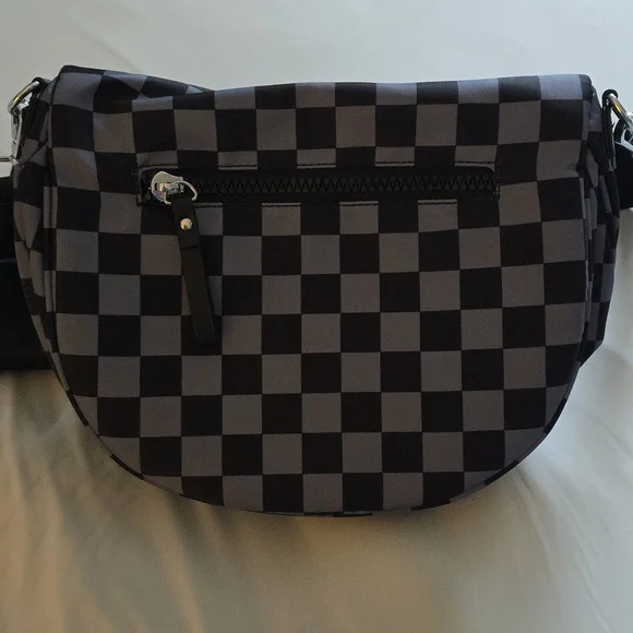 Iris & Rainbow Best Verison Crossbody Bag - Grey & Black Checker Print - Picture 2 of 4